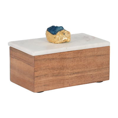 MARBLE, 7 BLUE AGATE CLUSTER & WOOD BASE BOX, NAT