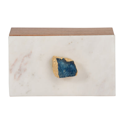 MARBLE, 7 BLUE AGATE CLUSTER & WOOD BASE BOX, NAT