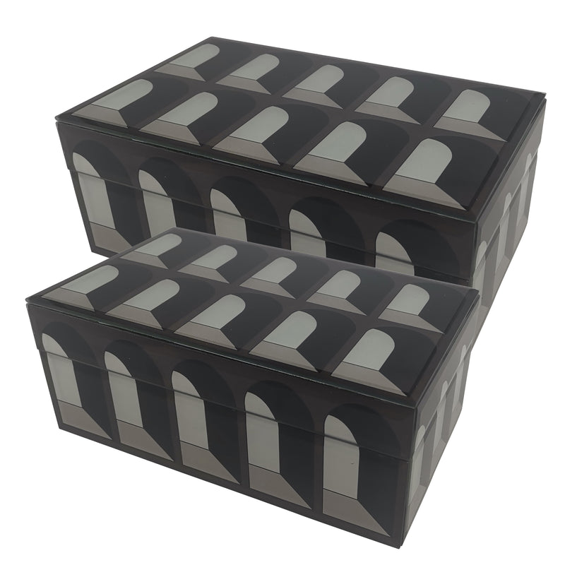 GLASS, S/2 8/11ARCH DOORWAY BOXES, BLACK/WHITE