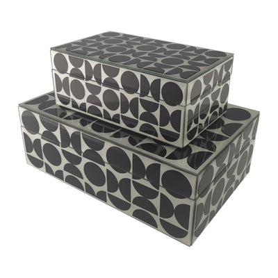 GLASS, S/2 8/11 MODERN PRINT BOXES, BLACK/WHITE