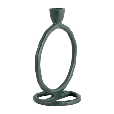 METAL, 7 ROUND RING TAPER CANDLEHOLDER, DARK GREE