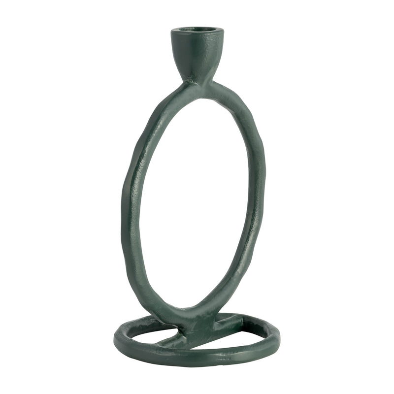 METAL, 7 ROUND RING TAPER CANDLEHOLDER, DARK GREE