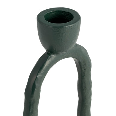 METAL, 7 OPEN OVAL TAPER CANDLEHOLDER, DARK GREEN