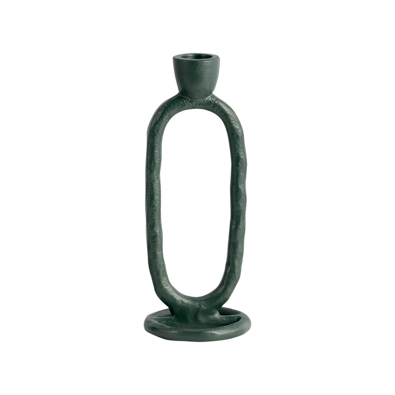 METAL, 7 OPEN OVAL TAPER CANDLEHOLDER, DARK GREEN