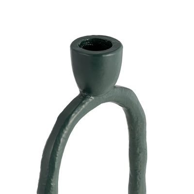 METAL, 11 OPEN OVAL TAPER CANDLEHOLDER, DARK GREE