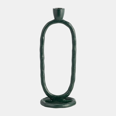 METAL, 10 OPEN OVAL TAPER CANDLEHOLDER, DARK GREE