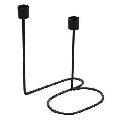 METAL, 8 DOUBLE SWIRL 2-TAPER CANDLEHOLDER, BLACK