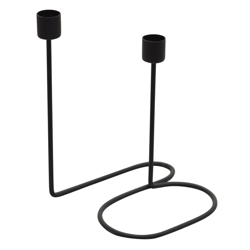 METAL, 8 DOUBLE SWIRL 2-TAPER CANDLEHOLDER, BLACK