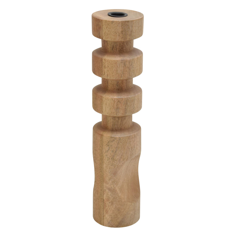 WOOD, 14 STACKED TAPER CANDLEHOLDER NATURAL