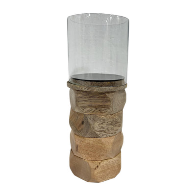 WOOD, 10 STACKED HEXAGON PILLAR HURRICANE, NATURA