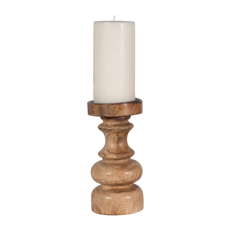 WOOD, 8 TRADITIONAL PILLAR CANDLEHOLDER, NATURAL