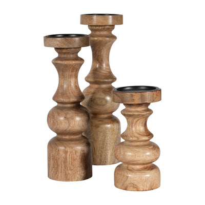 WOOD, 8 TRADITIONAL PILLAR CANDLEHOLDER, NATURAL