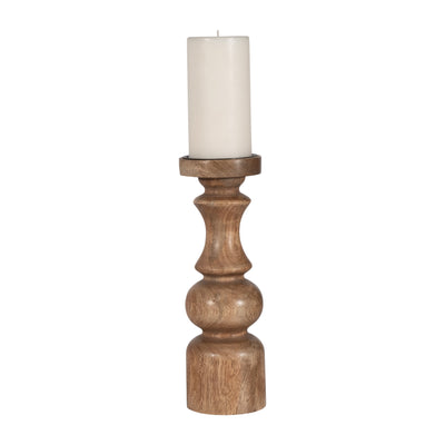 WOOD, 12 TRADITIONAL PILLAR CANDLEHOLDER, NATURAL