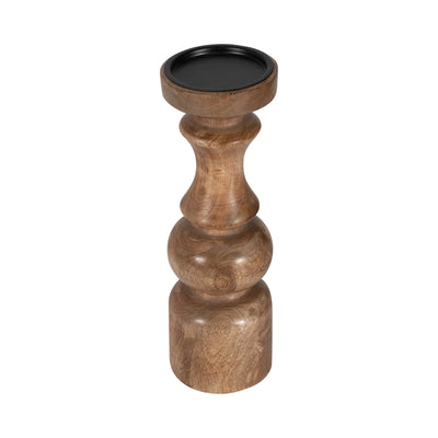 WOOD, 12 TRADITIONAL PILLAR CANDLEHOLDER, NATURAL