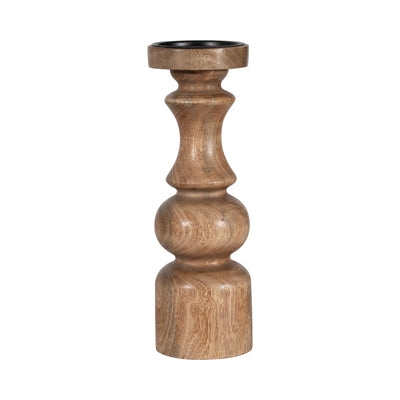 WOOD, 12 TRADITIONAL PILLAR CANDLEHOLDER, NATURAL