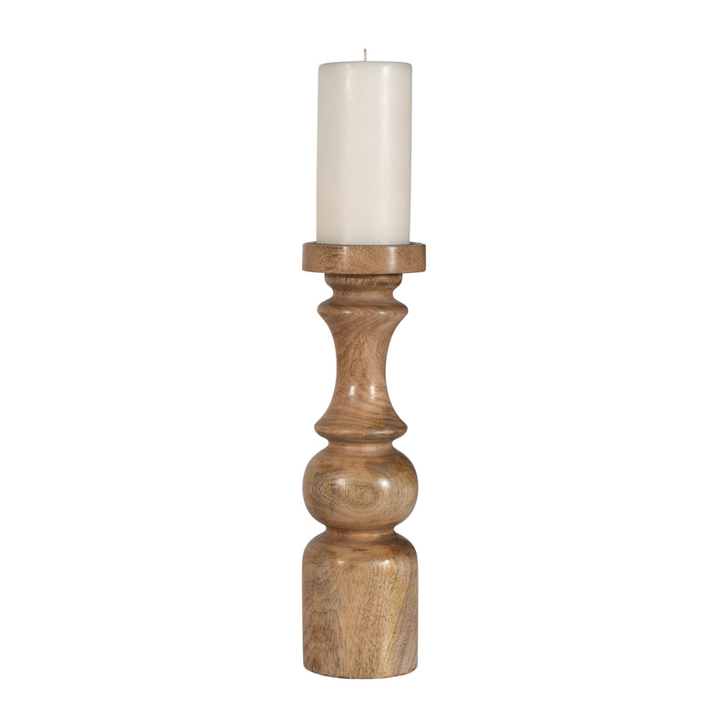 WOOD, 14 TRADITIONAL PILLAR CANDLEHOLDER, NATURAL