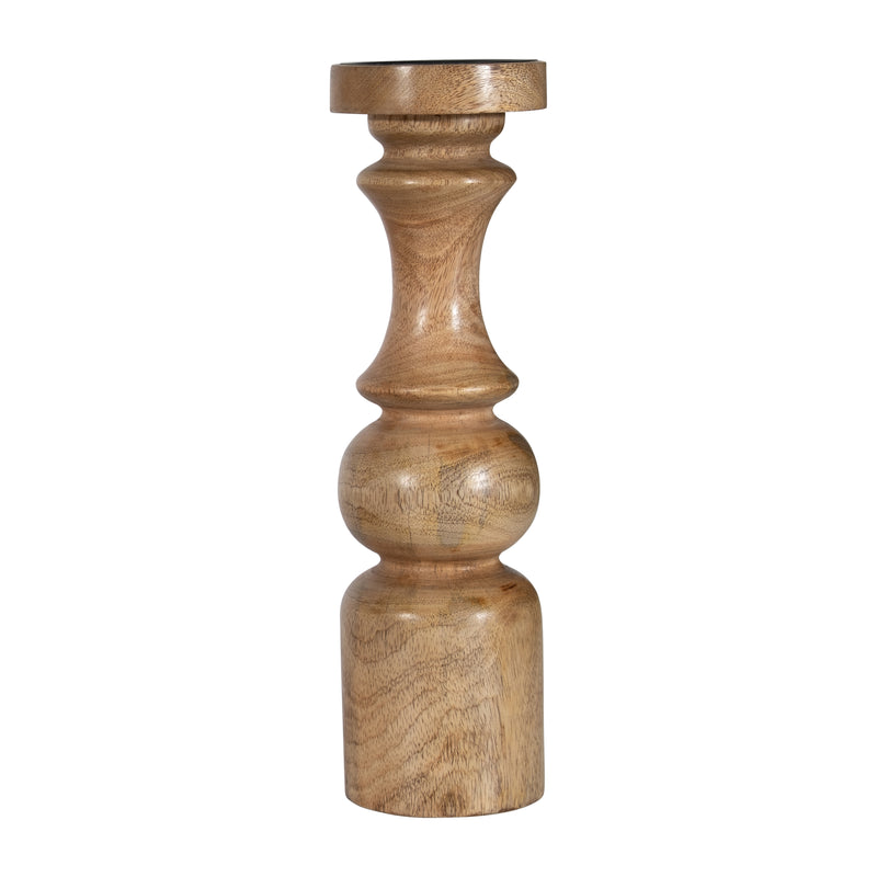 WOOD, 14 TRADITIONAL PILLAR CANDLEHOLDER, NATURAL