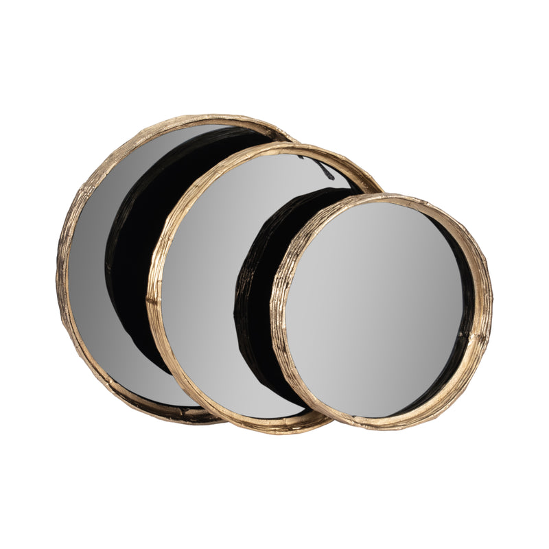 METAL, S/3 16/19/21 ROUND TRAYS, GOLD/BLACK