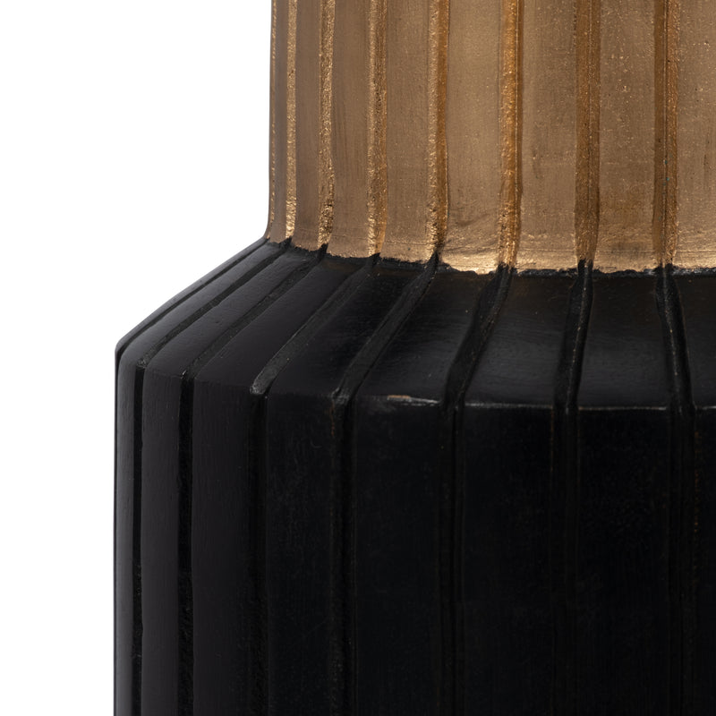 WOOD, 11 CARVED TOTEM VASE W GOLD TOP, BLACK/GOLD