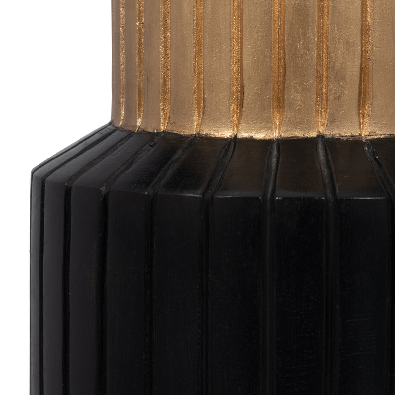 WOOD, 14 CARVED TOTEM VASE W GOLD TOP, BLACK/GOLD