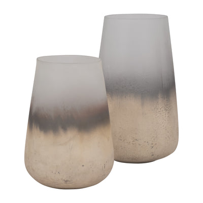 GLASS, 9 ANTIQUED FINISH VASE, IVORY