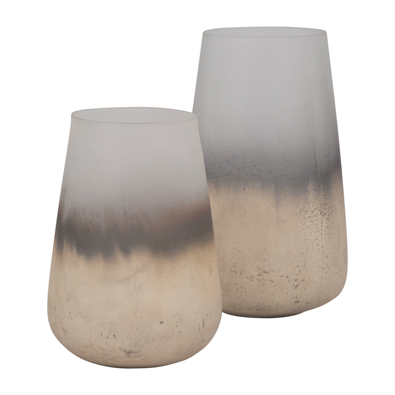 GLASS, 9 ANTIQUED FINISH VASE, IVORY