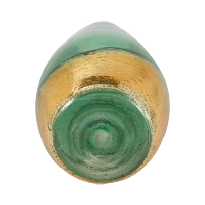 GLASS, 11 GOLD DIPPED VASE, GREEN