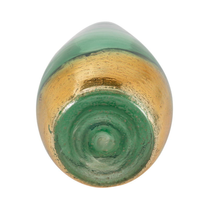 GLASS, 11 GOLD DIPPED VASE, GREEN