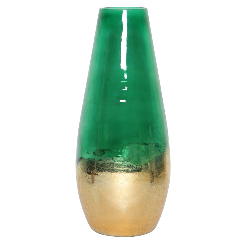 GLASS, 11 GOLD DIPPED VASE, GREEN