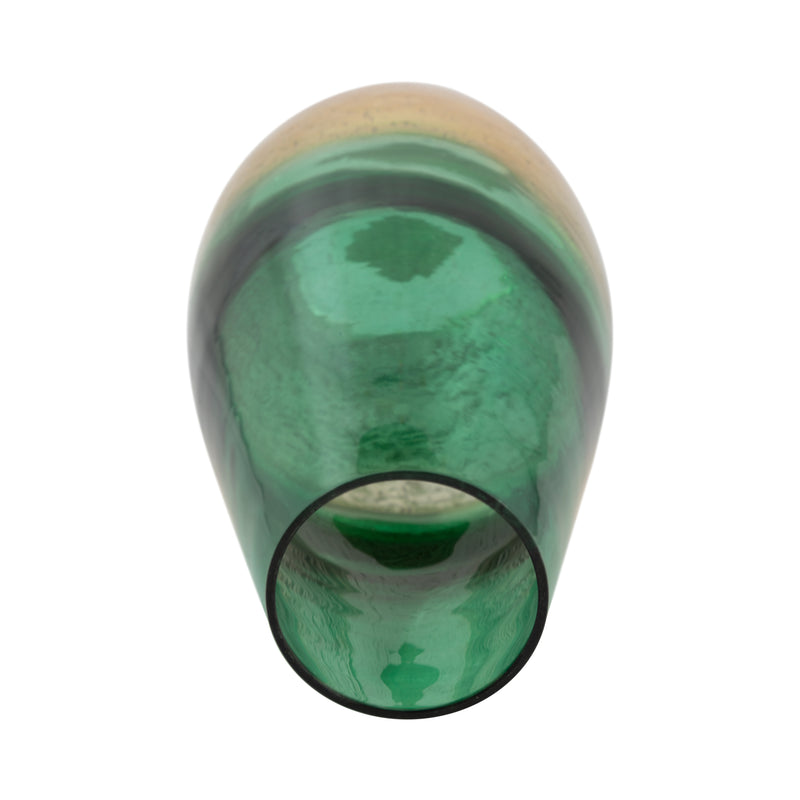 GLASS, 15 GOLD DIPPED VASE, GREEN