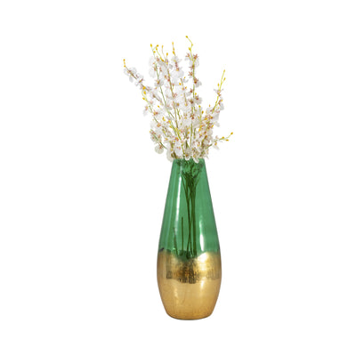 GLASS, 19 GOLD DIPPED VASE, GREEN