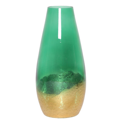 GLASS, 19 GOLD DIPPED VASE, GREEN