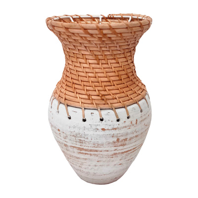 CLAY, 11 VASE WITH WOVEN TOP, WHITE/NATURAL