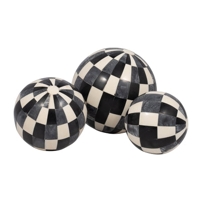 RESIN, S/3 4/5/6 CHECKERED ORBS, MULTI