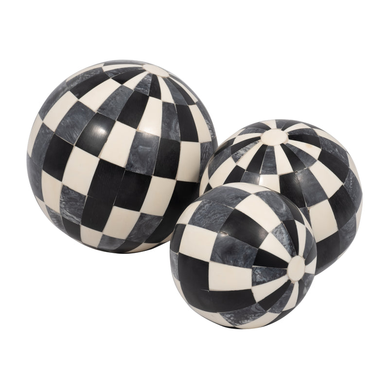 RESIN, S/3 4/5/6 CHECKERED ORBS, MULTI