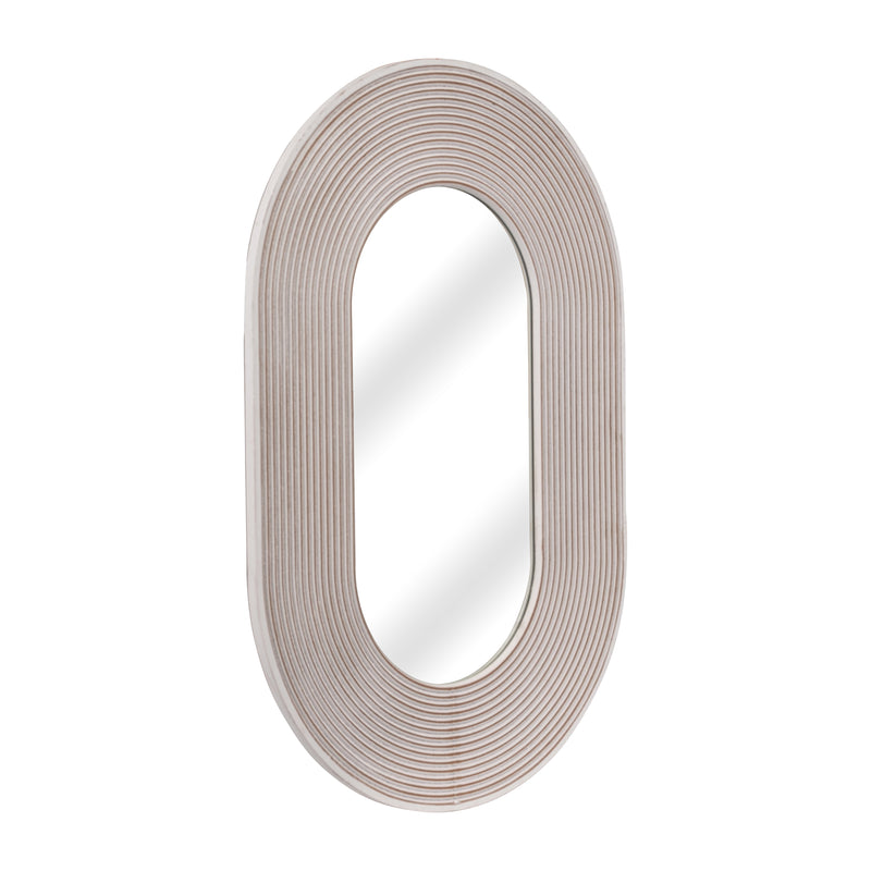 36 RIBBED OVAL MIRROR, WHITE ANTIQUE