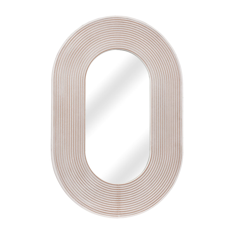 36 RIBBED OVAL MIRROR, WHITE ANTIQUE