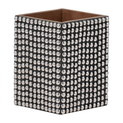 WOOD, 4 STUDDED PENCIL CUP, SILVER/BLACK