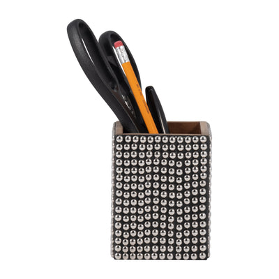 WOOD, 4 STUDDED PENCIL CUP, SILVER/BLACK