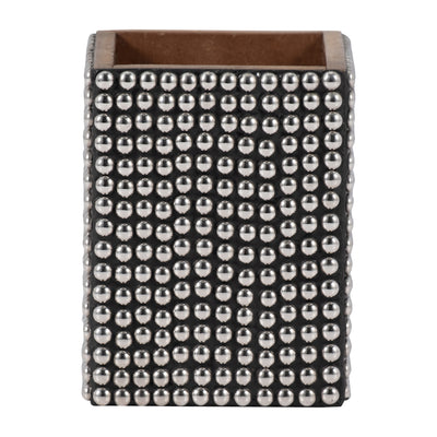 WOOD, 4 STUDDED PENCIL CUP, SILVER/BLACK