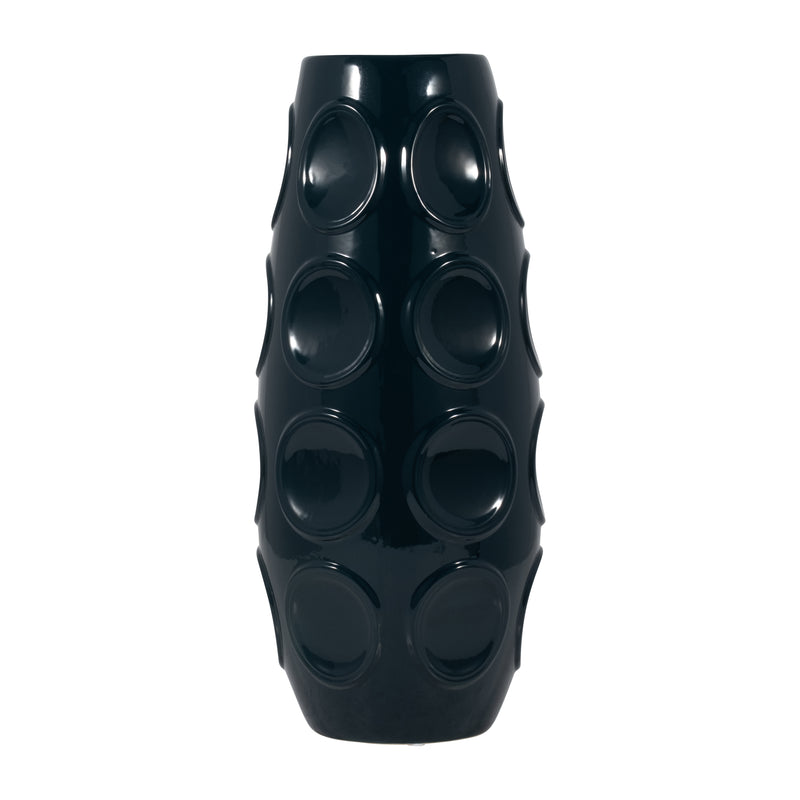 STONEWARE, 17 CIRCLE EMBOSSED VASE, NAVY