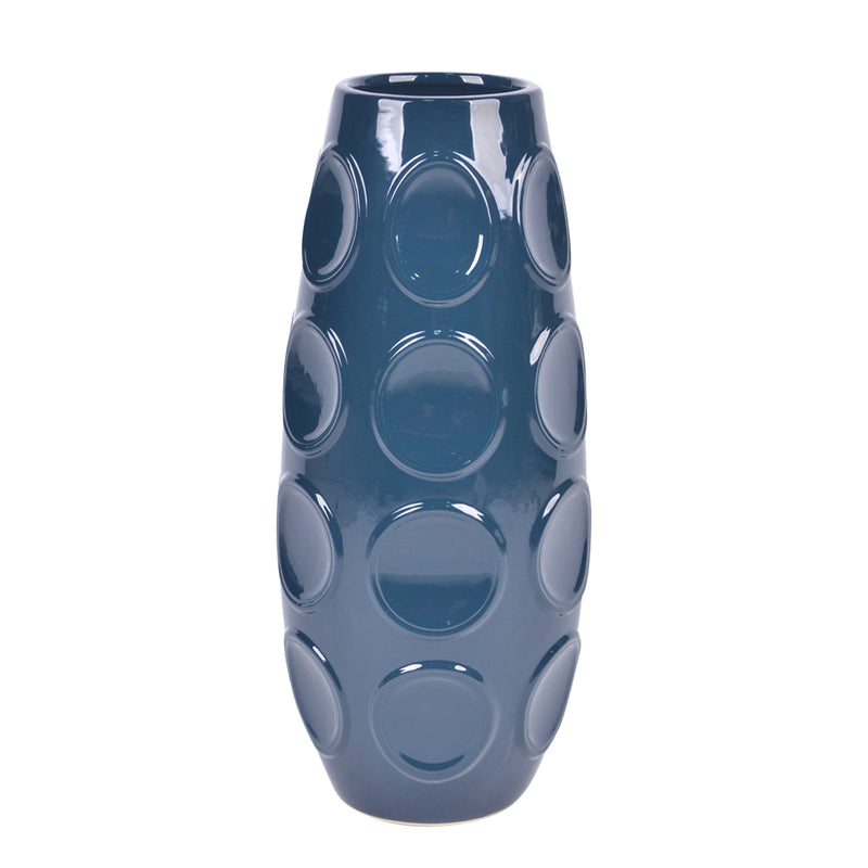 STONEWARE, 17 CIRCLE EMBOSSED VASE, NAVY