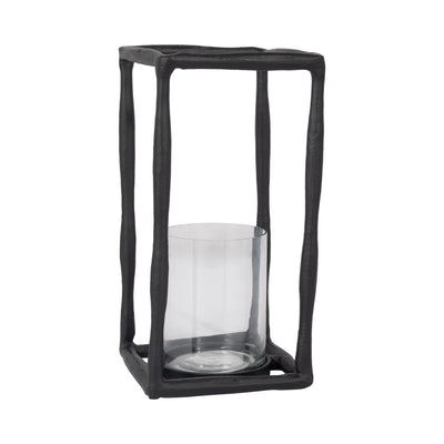 METAL, 12 OPEN SQUARE HURRICANE HOLDER, BLACK