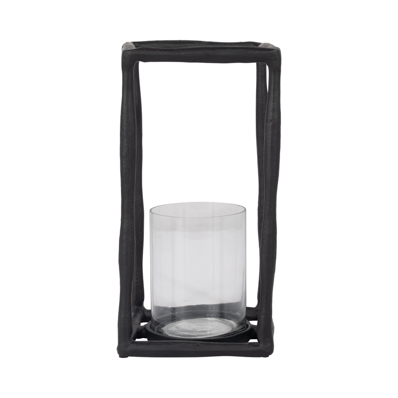 METAL, 12 OPEN SQUARE HURRICANE HOLDER, BLACK