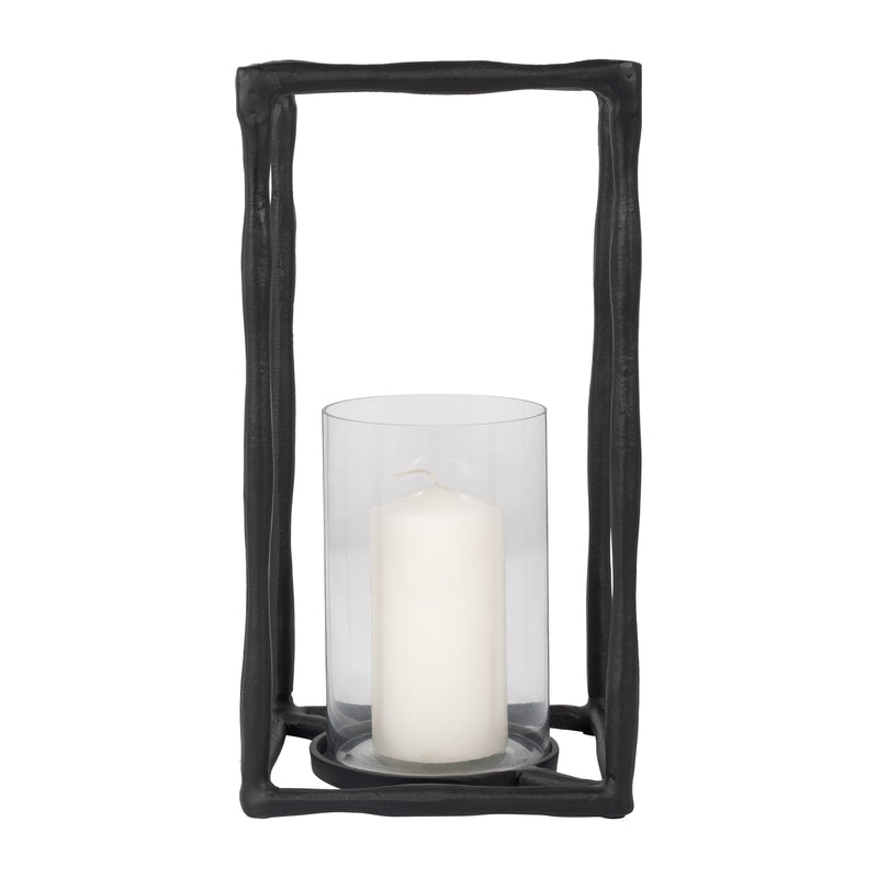 METAL, 16 OPEN SQUARE HURRICANE HOLDER, BLACK