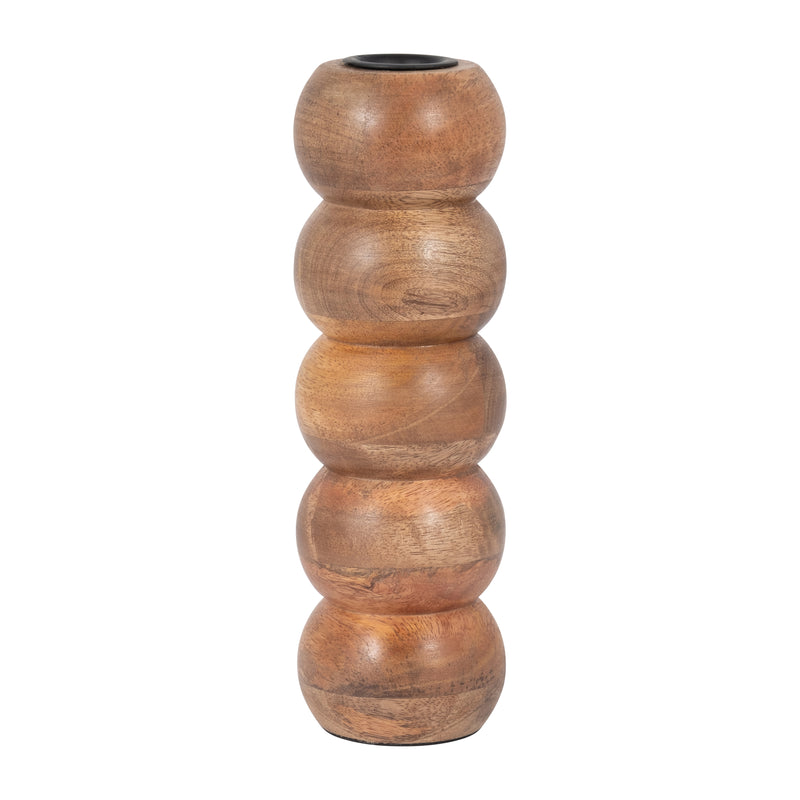 WOOD, 8 RIBBED VOTIVE HOLDER, BROWN