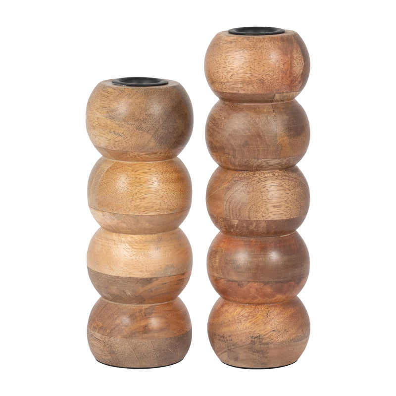 WOOD, 8 RIBBED VOTIVE HOLDER, BROWN