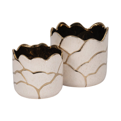 S/2 6/7 Clouds Planter, Ivory/gold