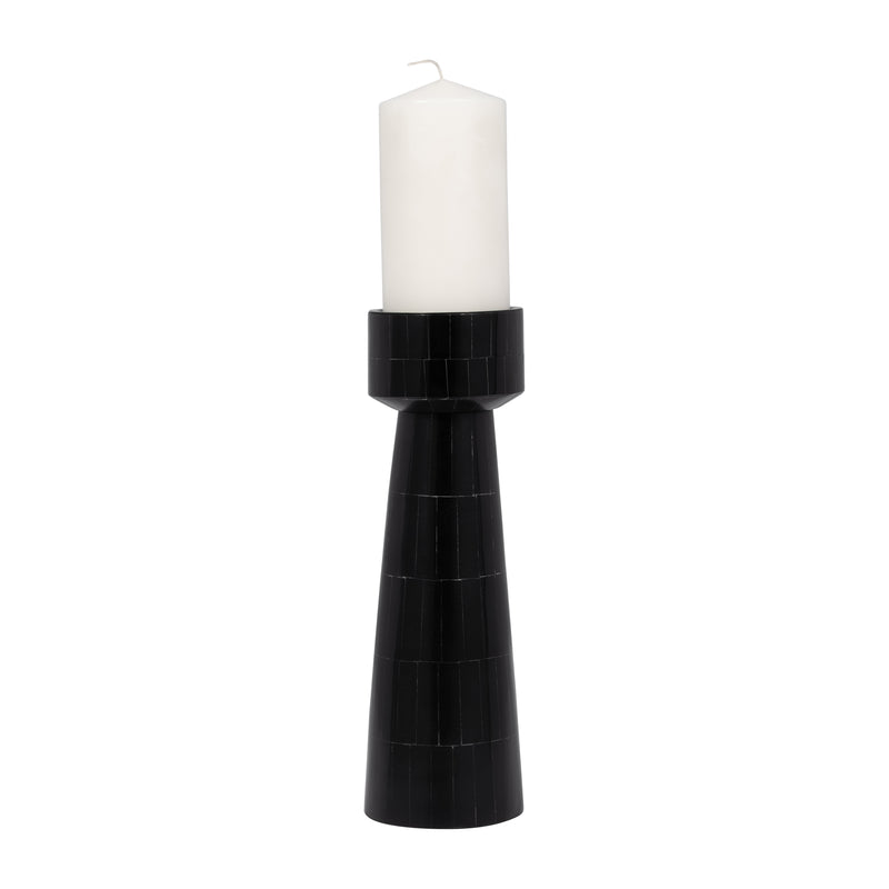 RESIN, 12 PILLAR CANDLEHOLDER, BLACK