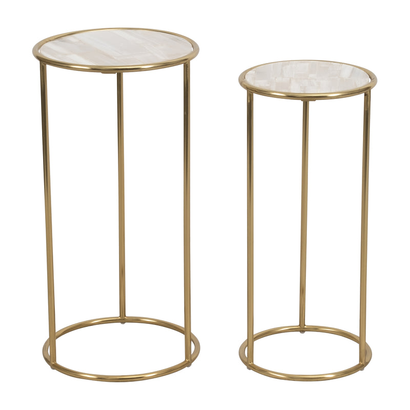 S/2 22/24 SELENITE ACCENT TABLES, WHITE/GOLD